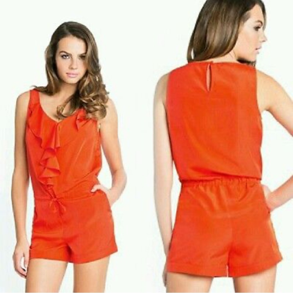 Guess by Marciano Orange Sleeveless Jumpsuit with Ruffle Neckline
